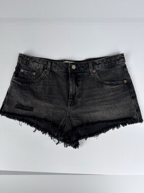 BDG Black Washed Frayed-Hem Lowrise Denim Shorts New